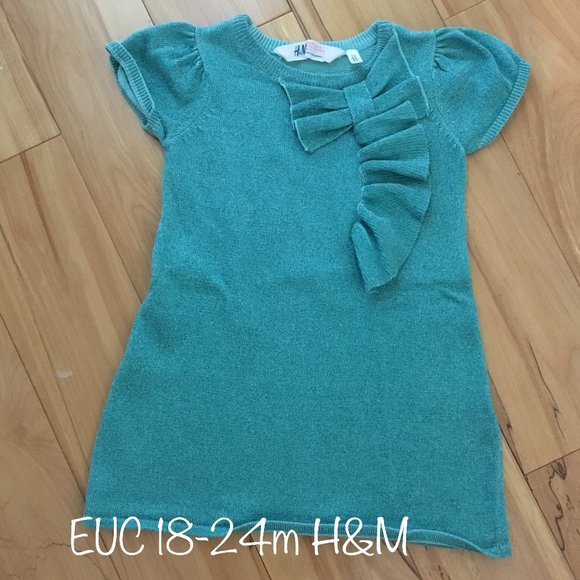 3/$20* H&M teal sweater dress with bow and sparkle - Picture 1 of 1